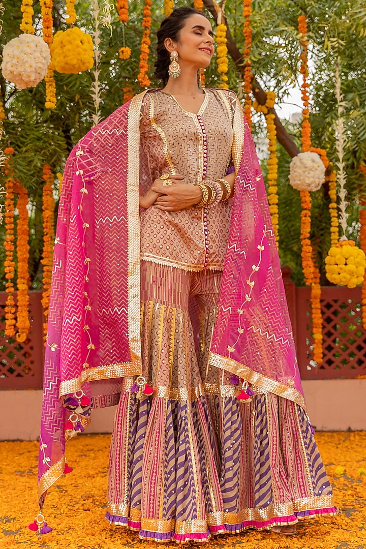 Blush Pink Organza Party Wear Sharara Set by Maayera Jaipur at Pernia's Pop Up Shop