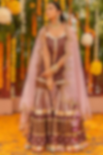 Brown Silk Party Wear Sharara Set by Maayera Jaipur at Pernia's Pop Up Shop