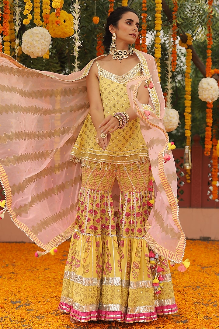 Mustard Organza Sharara Set by Maayera Jaipur