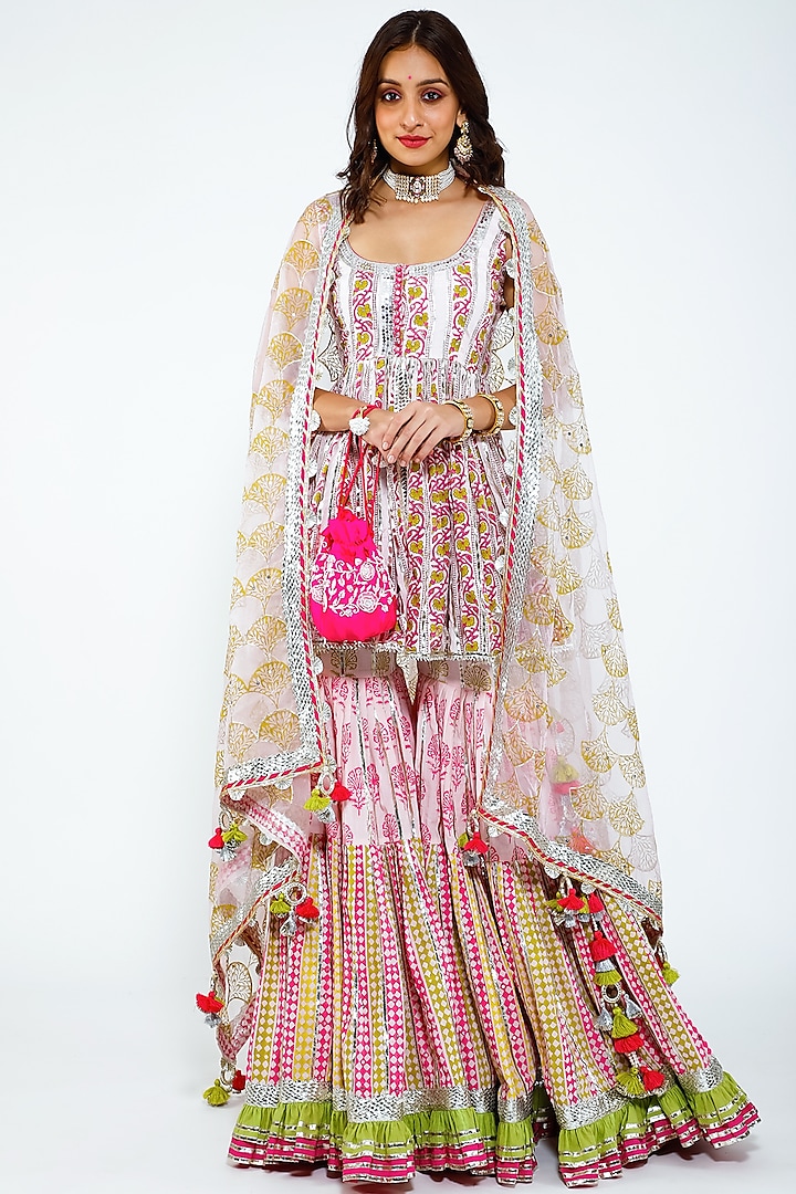 Blush Pink Silk Organza Sharara Set by Maayera Jaipur at Pernia's Pop Up Shop