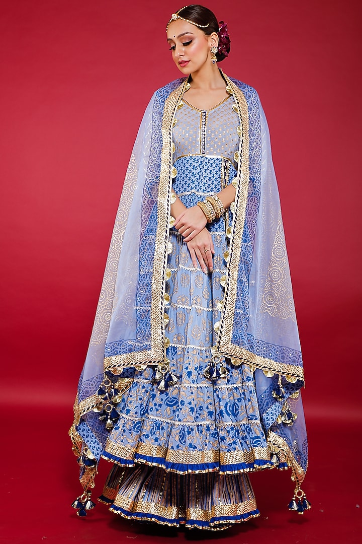 Powder Blue Swiss Cotton Party Wear Anarkali Set by Maayera Jaipur at Pernia's Pop Up Shop