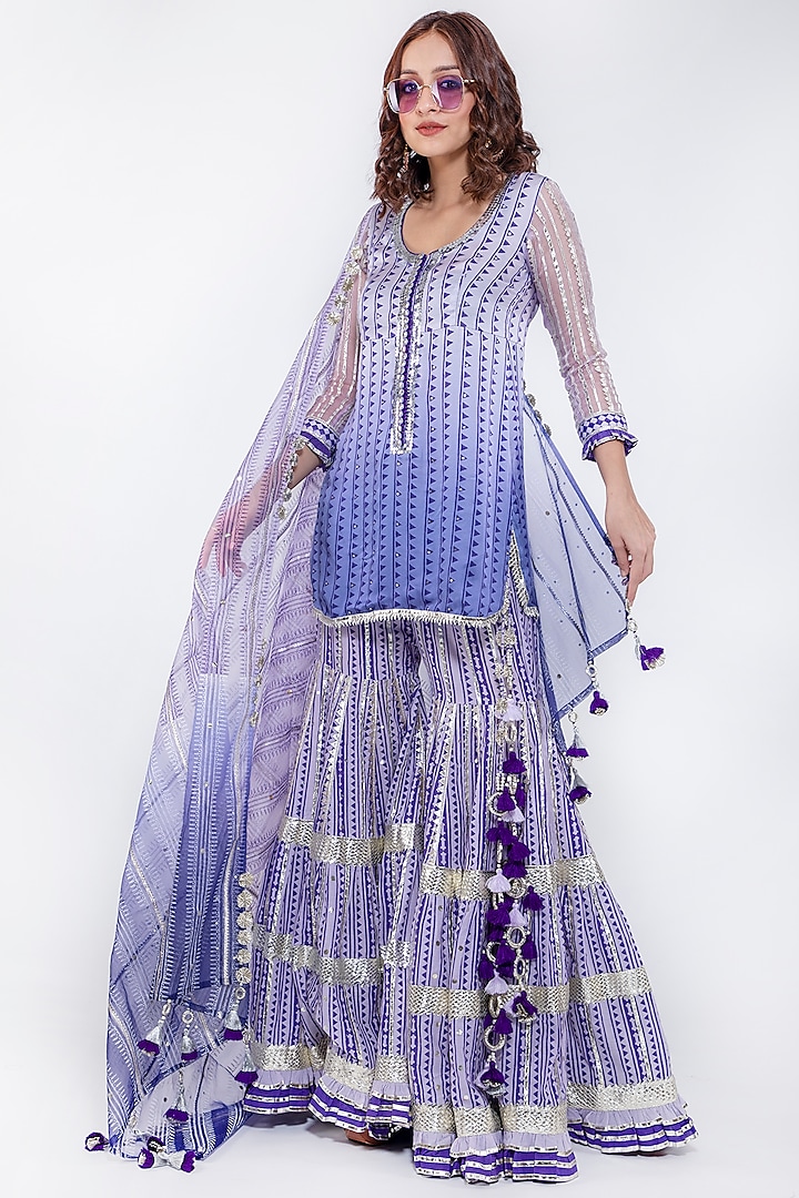 Navy Purple Silk Organza Sharara Set by Maayera Jaipur at Pernia's Pop Up Shop