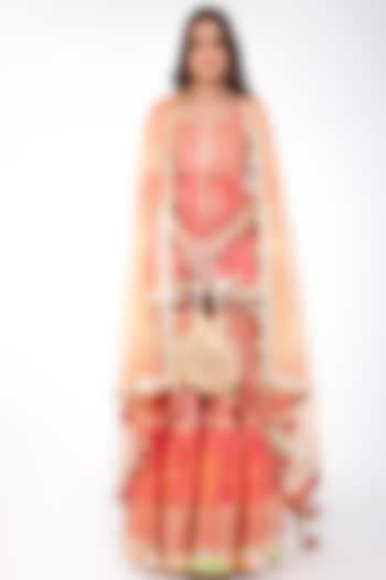 Orange Silk Organza Sharara Set by Maayera Jaipur