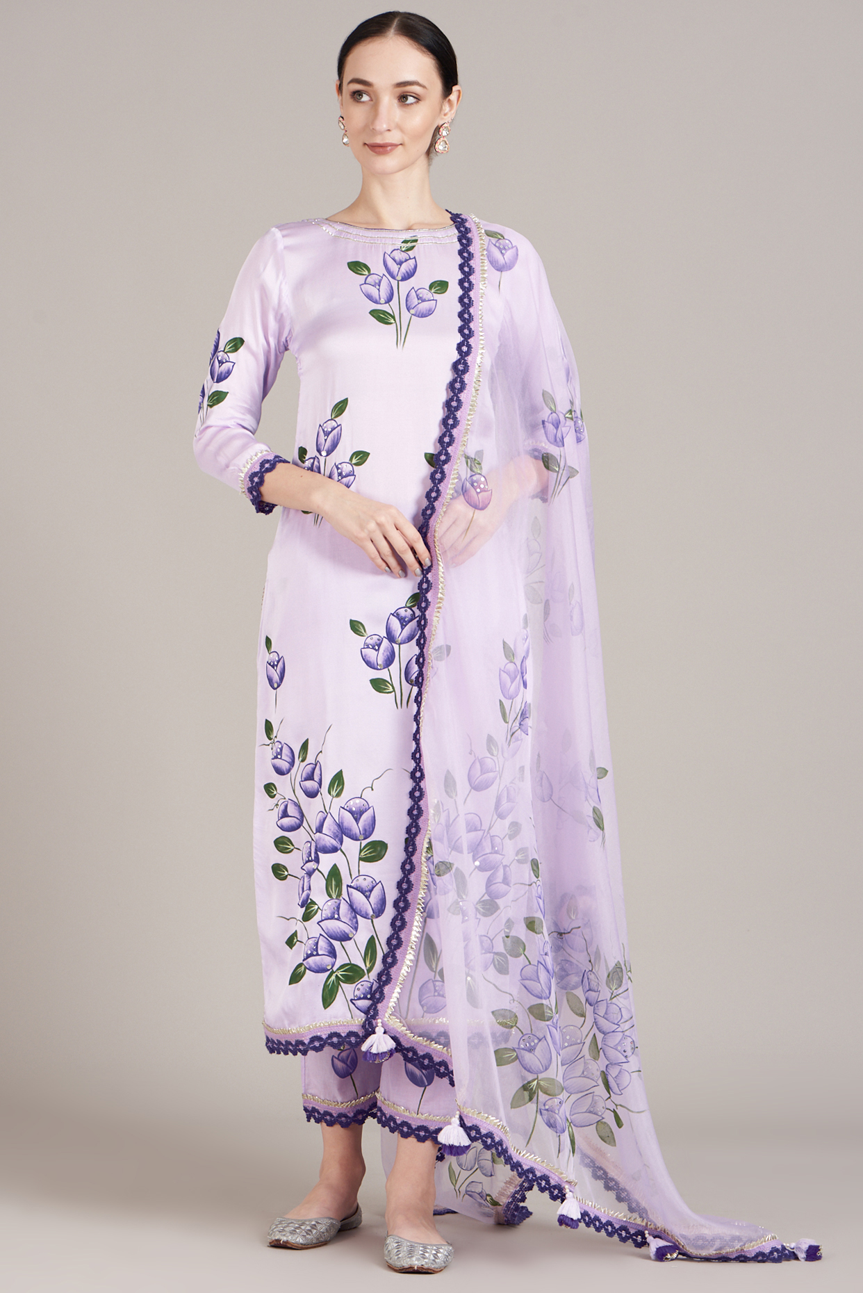 Mauve Hand Block Printed Kurta Set by Maayera Jaipur at Pernia's Pop Up Shop