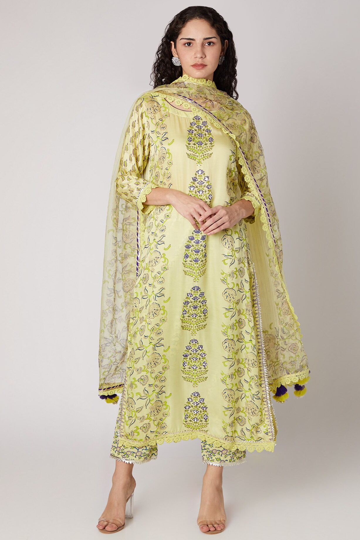 Lemon Green Printed Kurta Set by Maayera Jaipur at Pernia's Pop Up Shop 2025