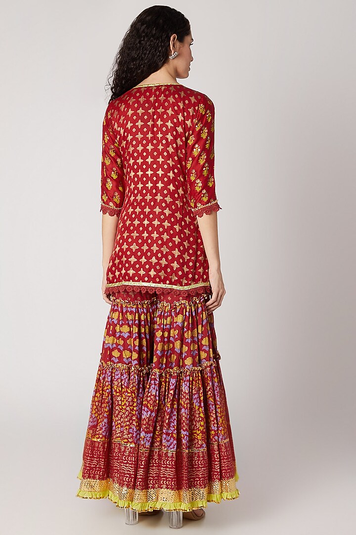 Red Printed Party Wear Sharara Set by Maayera Jaipur at Pernia's Pop Up Shop