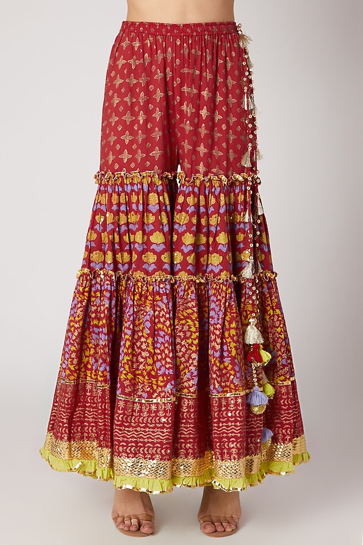 Red Wide Leg Printed Sharara