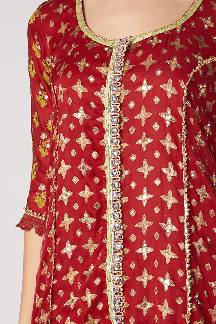 Red Printed Party Wear Sharara Set by Maayera Jaipur at Pernia's Pop Up Shop