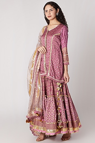 Mauve Printed Sharara Set by Maayera Jaipur
