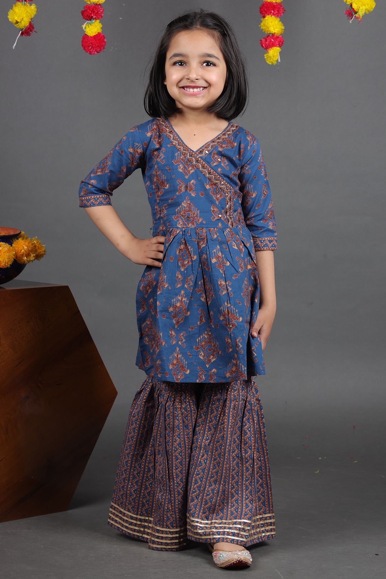 Blue Pure Cotton Printed Sharara Set For Girls by Maaikid at Pernia's ...