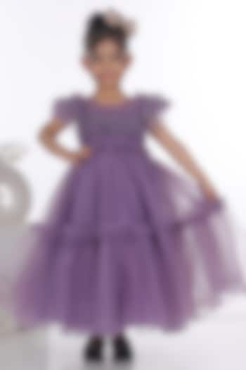 Mauve Net Frilled Gown For Girls by Maaikid