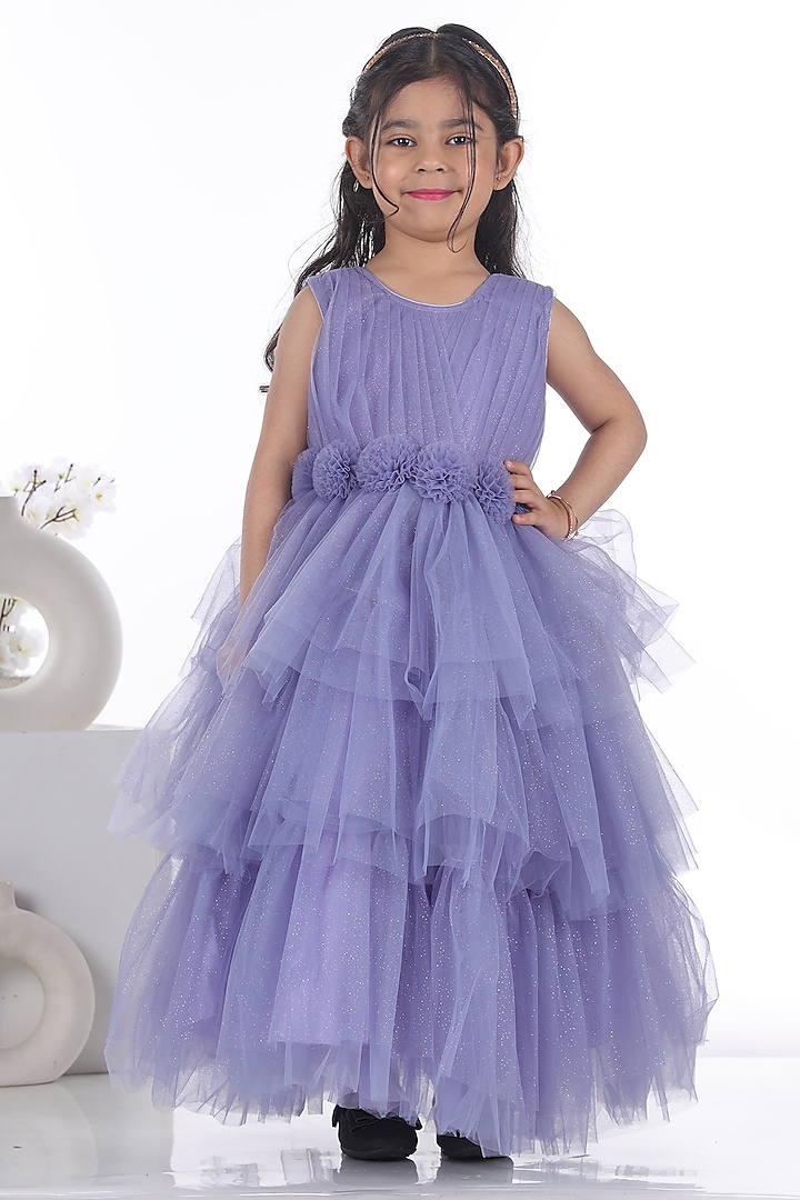 English Blue Net Floral Gown For Girls by Maaikid