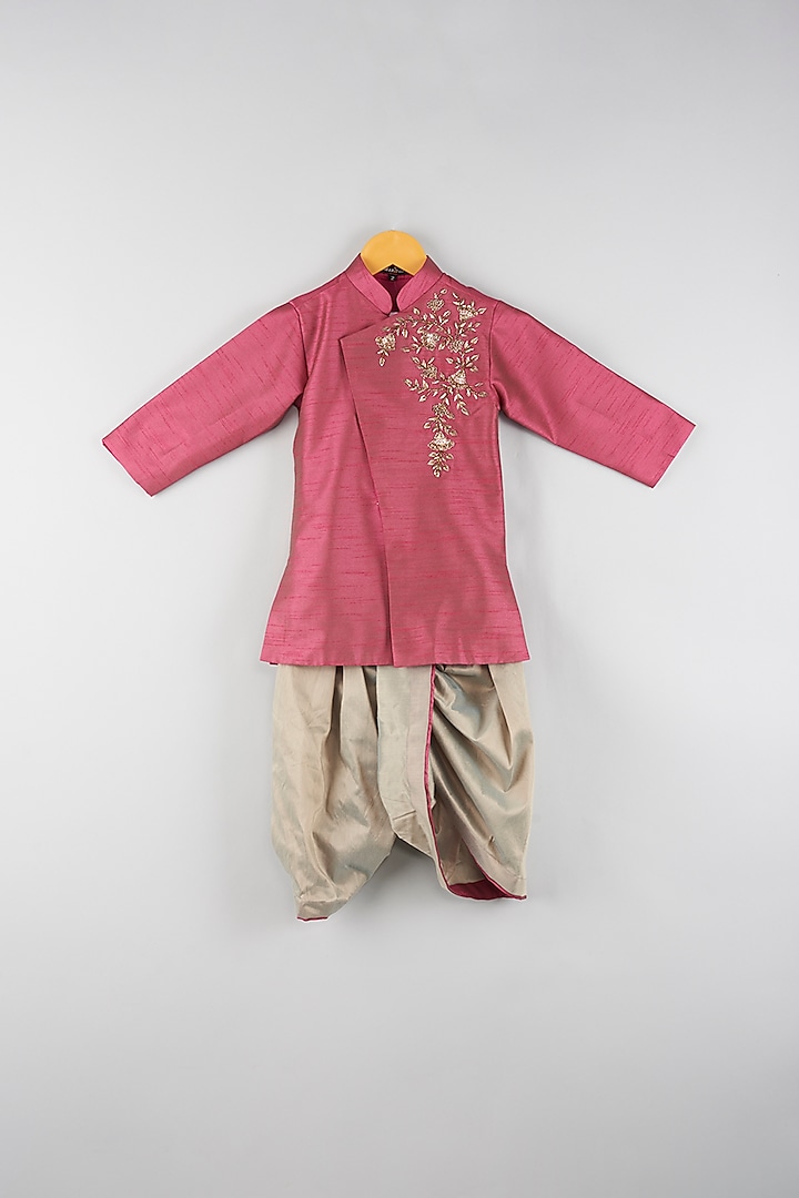 Olive Green Embroidered Sherwani Set For Boys by Maaikid