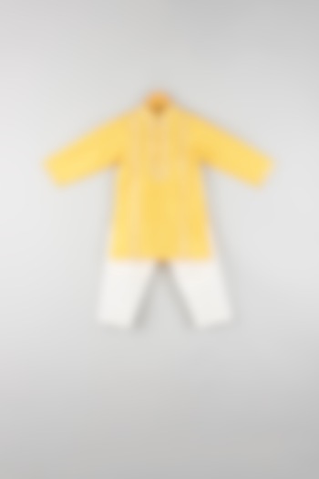 Mustard Yellow Embroidered Kurta Set For Boys by Maaikid