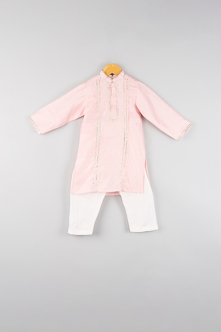 Pastel Pink Embroidered Kurta Set For Boys by Maaikid