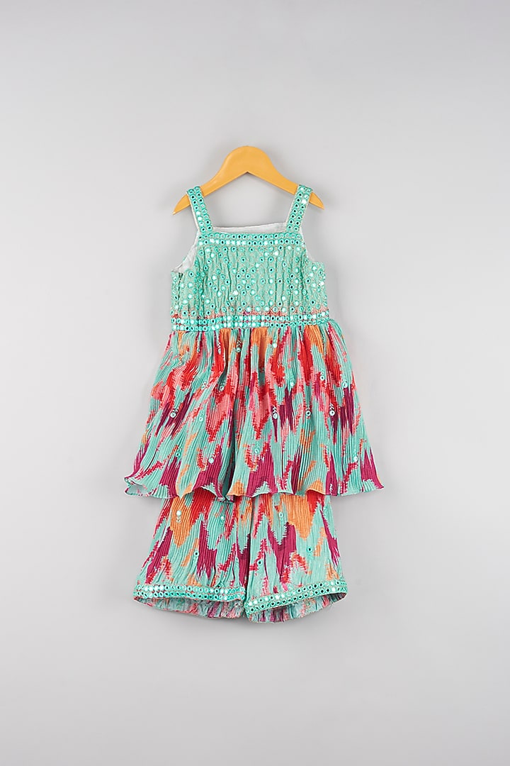 Multi-Colored Embroidered Kurta Set For Girls by Maaikid at Pernia's Pop Up Shop