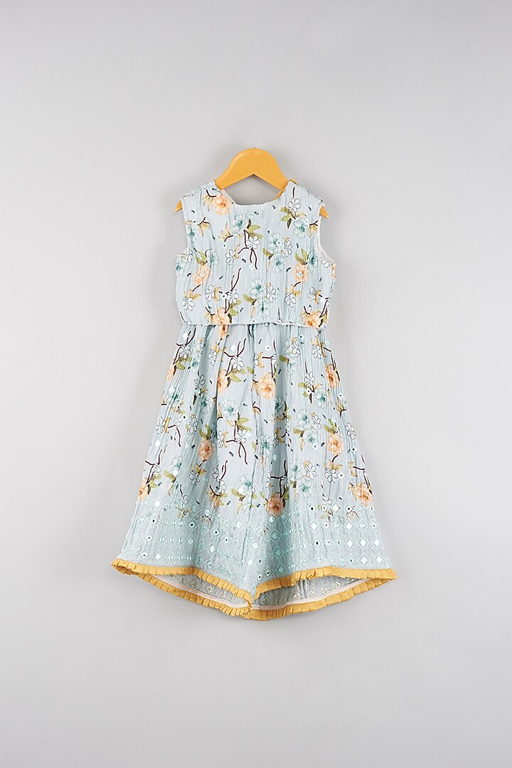 Powder Blue Floral Printed Pant Set For Girls by Maaikid at Pernia's Pop Up Shop
