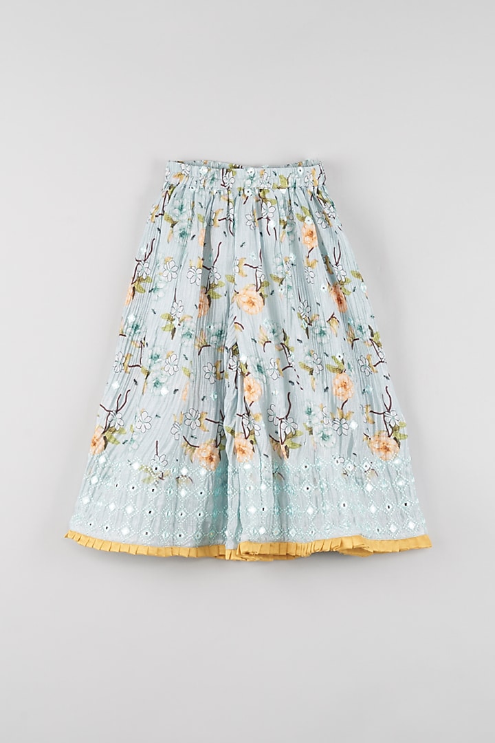 Powder Blue Floral Printed Pant Set For Girls by Maaikid at Pernia's Pop Up Shop