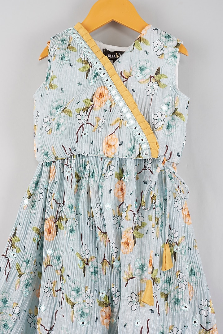 Powder Blue Floral Printed Pant Set For Girls by Maaikid at Pernia's Pop Up Shop