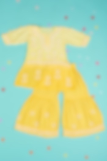 Yellow Ombre Embroidered Sharara Set For Girls by Maaikid at Pernia's Pop Up Shop