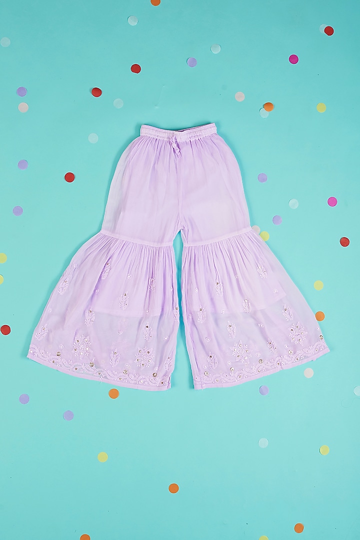Lilac Embroidered Sharara Set For Girls by Maaikid at Pernia's Pop Up Shop