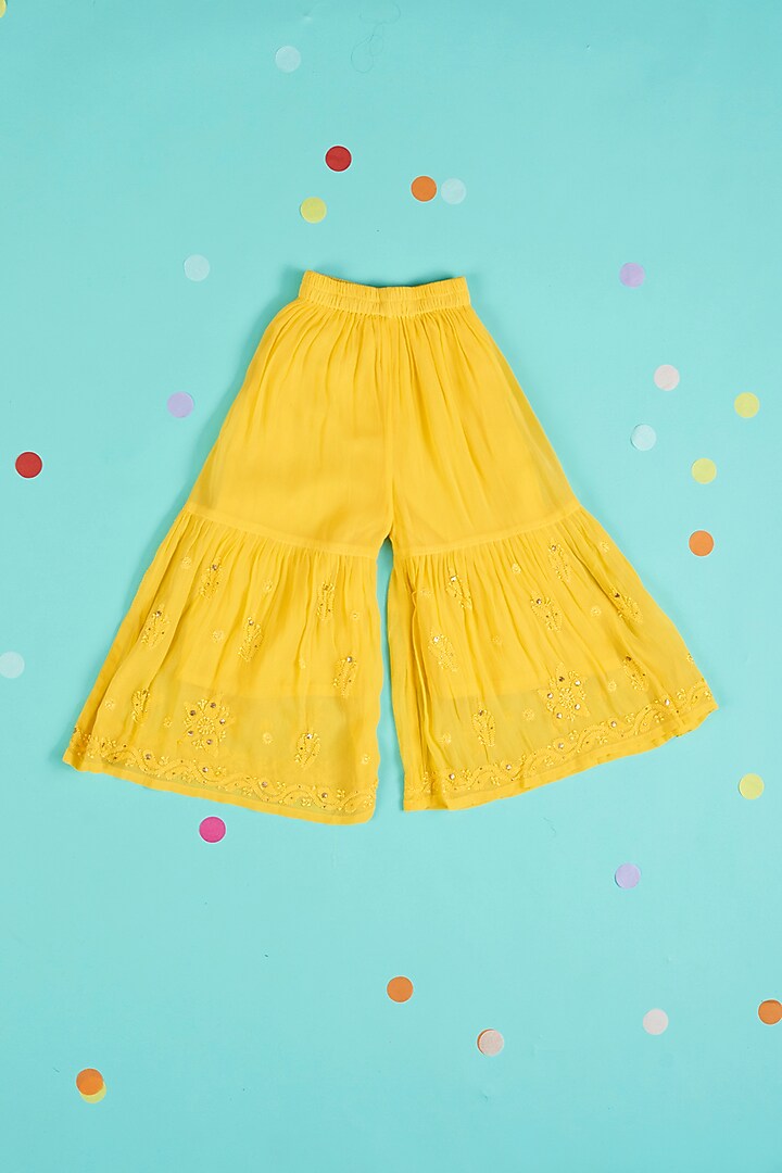Yellow Embroidered Sharara Set For Girls by Maaikid at Pernia's Pop Up Shop
