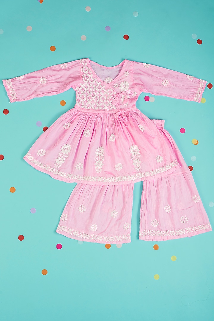 Pink Embroidered Sharara Set For Girls by Maaikid at Pernia's Pop Up Shop