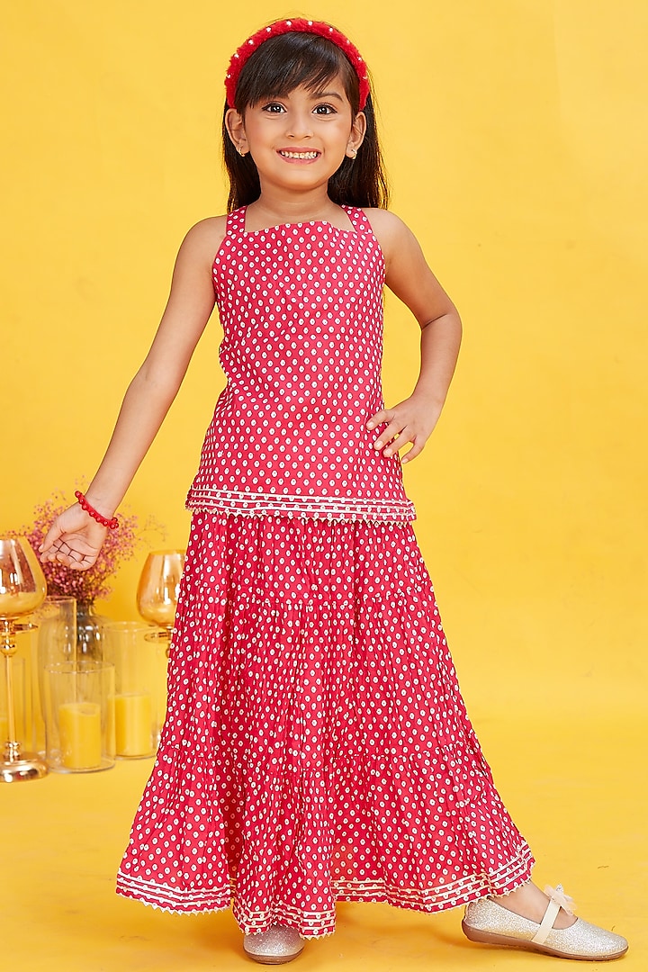 Red Cotton Skirt Set For Girls by Maaikid