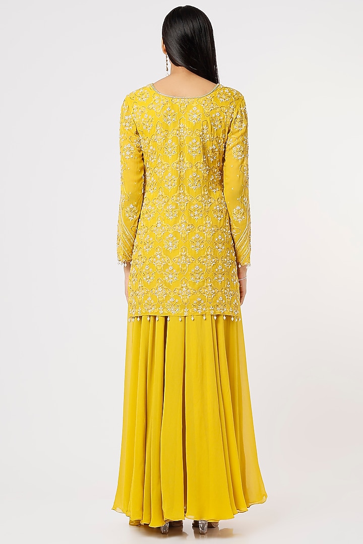 Mustard Georgette Wedding Sharara Set by Mahima Batra at Pernia's Pop Up Shop