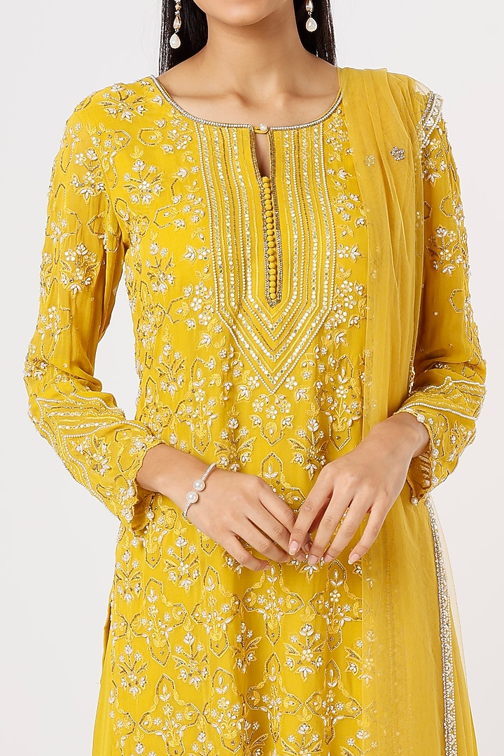 Mustard Georgette Wedding Sharara Set by Mahima Batra at Pernia's Pop Up Shop