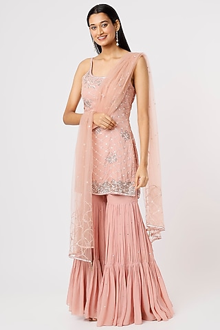 Pink Georgette Sharara Set by Mahima Batra