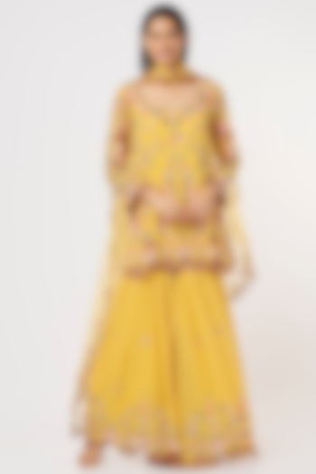 Mustard Georgette Gharara Set by Mahima Batra at Pernia's Pop Up Shop