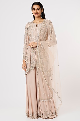 Blush Nude Georgette Sharara Set by Mahima Batra
