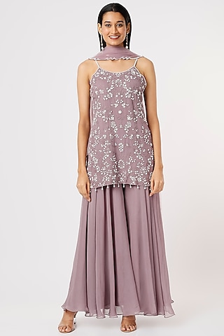 Mauve Embroidered Sharara Set by Mahima Batra