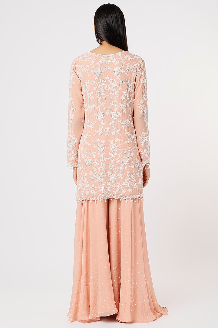 Peach Georgette Wedding Sharara Set by Mahima Batra at Pernia's Pop Up Shop