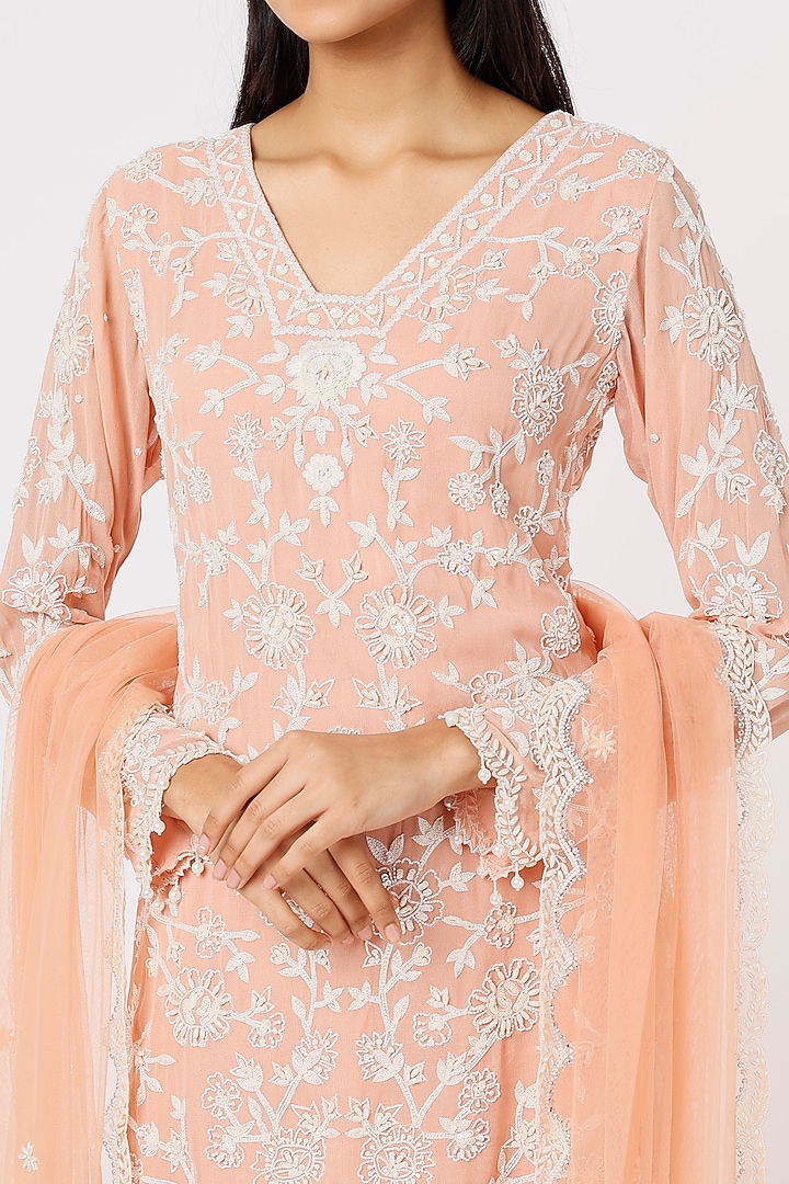 Peach Georgette Wedding Sharara Set by Mahima Batra at Pernia's Pop Up Shop