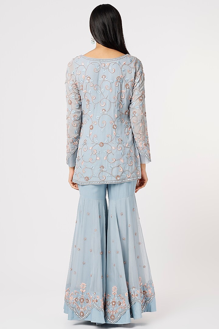 Blue Georgette Gharara Set by Mahima Batra at Pernia's Pop Up Shop