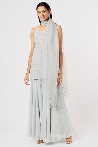 Sky Blue Embroidered Sharara Set by Mahima Batra