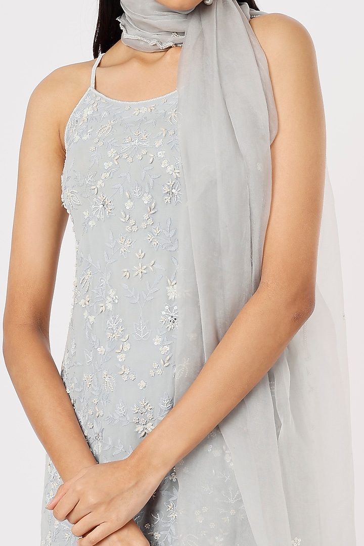 Sky Blue Embroidered Wedding Sharara Set by Mahima Batra at Pernia's Pop Up Shop