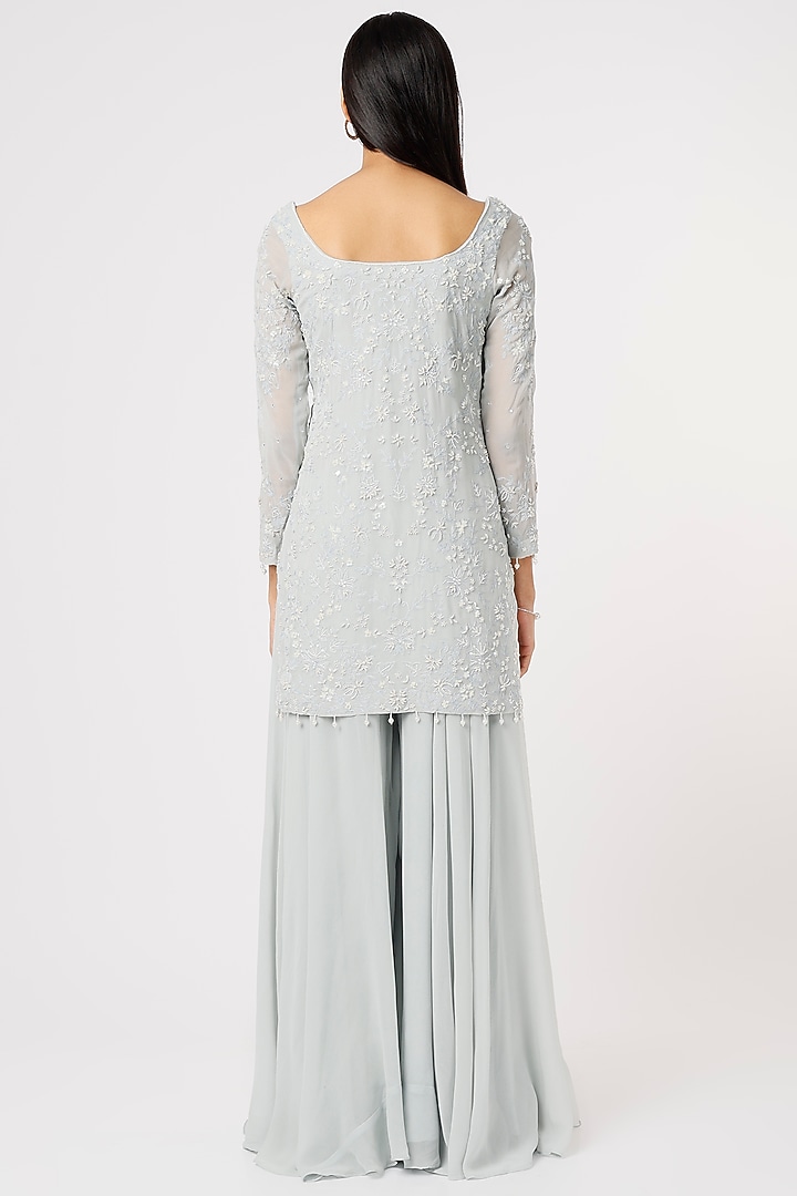 Sky Blue Embroidered Wedding Sharara Set by Mahima Batra at Pernia's Pop Up Shop
