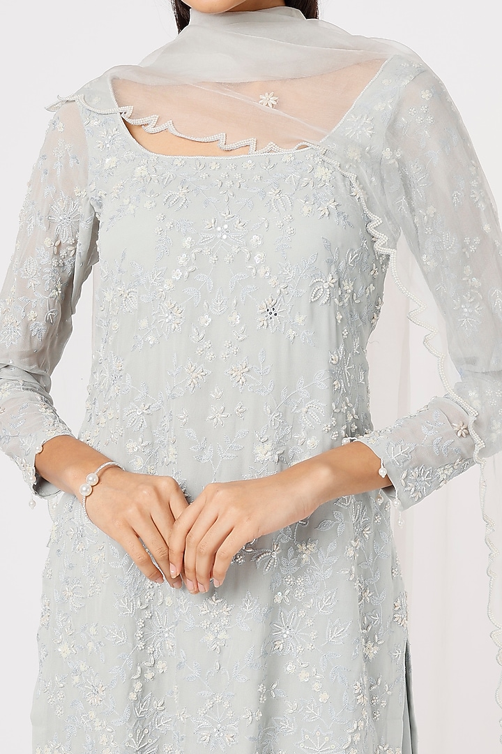 Sky Blue Embroidered Wedding Sharara Set by Mahima Batra at Pernia's Pop Up Shop