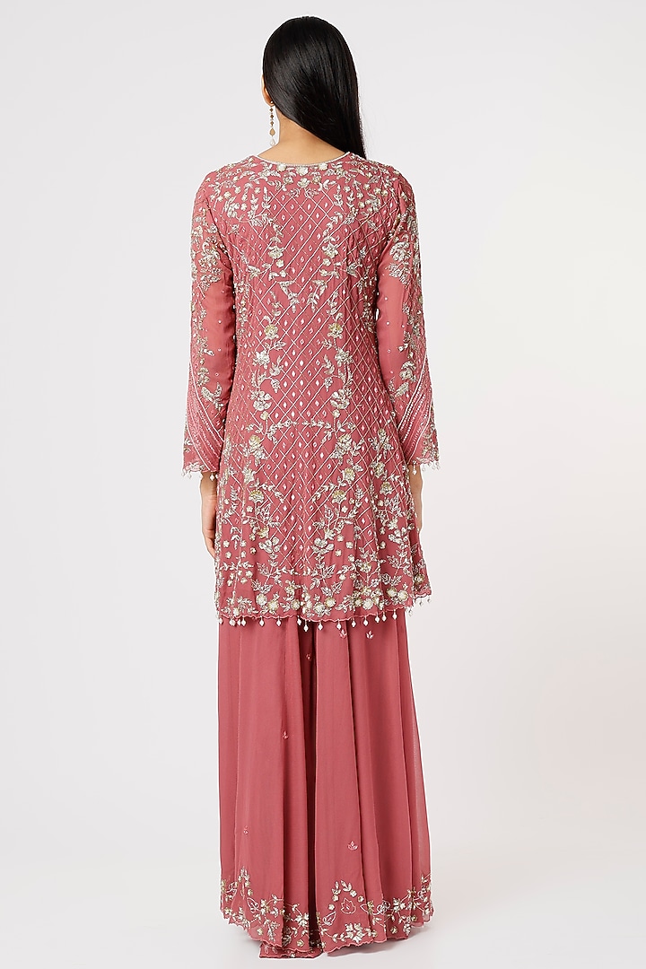 Carrot Pink Georgette Wedding Sharara Set by Mahima Batra at Pernia's Pop Up Shop
