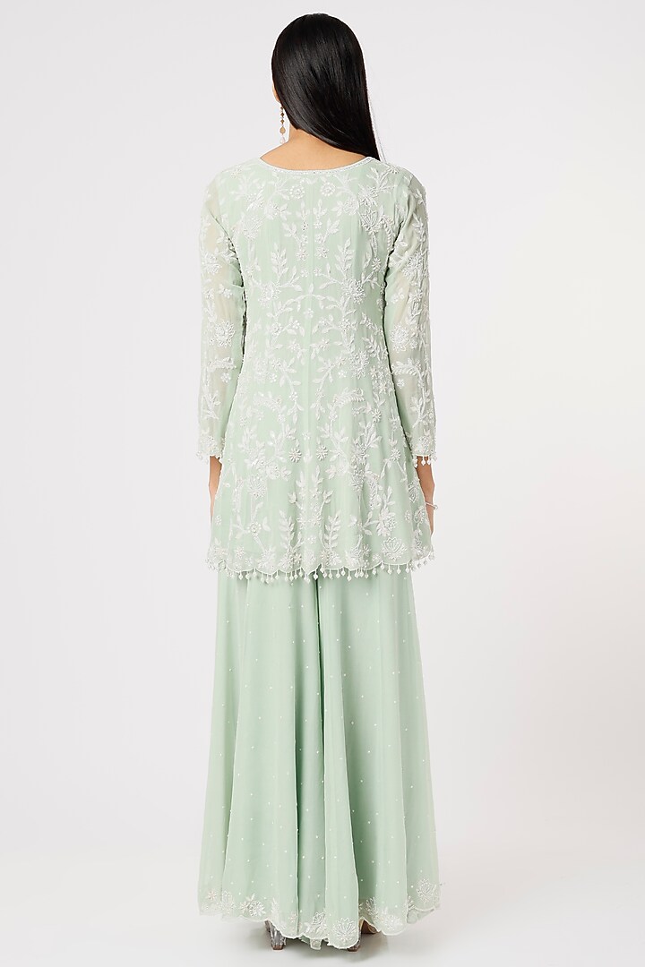 Sea Green Embroidered Wedding Sharara Set by Mahima Batra at Pernia's Pop Up Shop