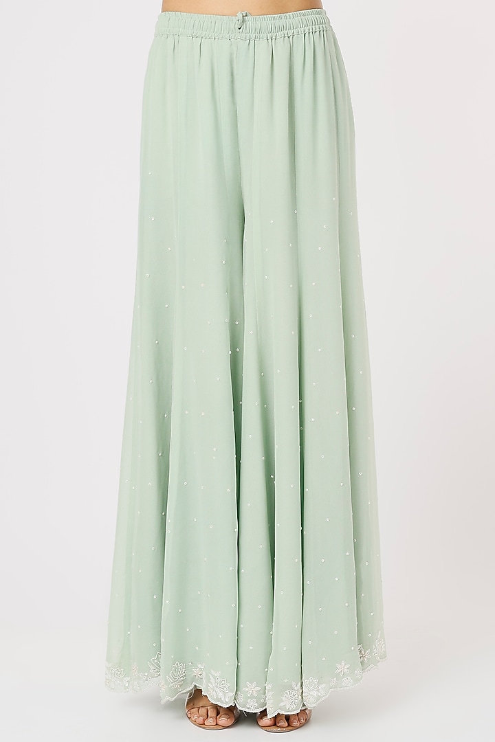 Sea Green Embroidered Wedding Sharara Set by Mahima Batra at Pernia's Pop Up Shop