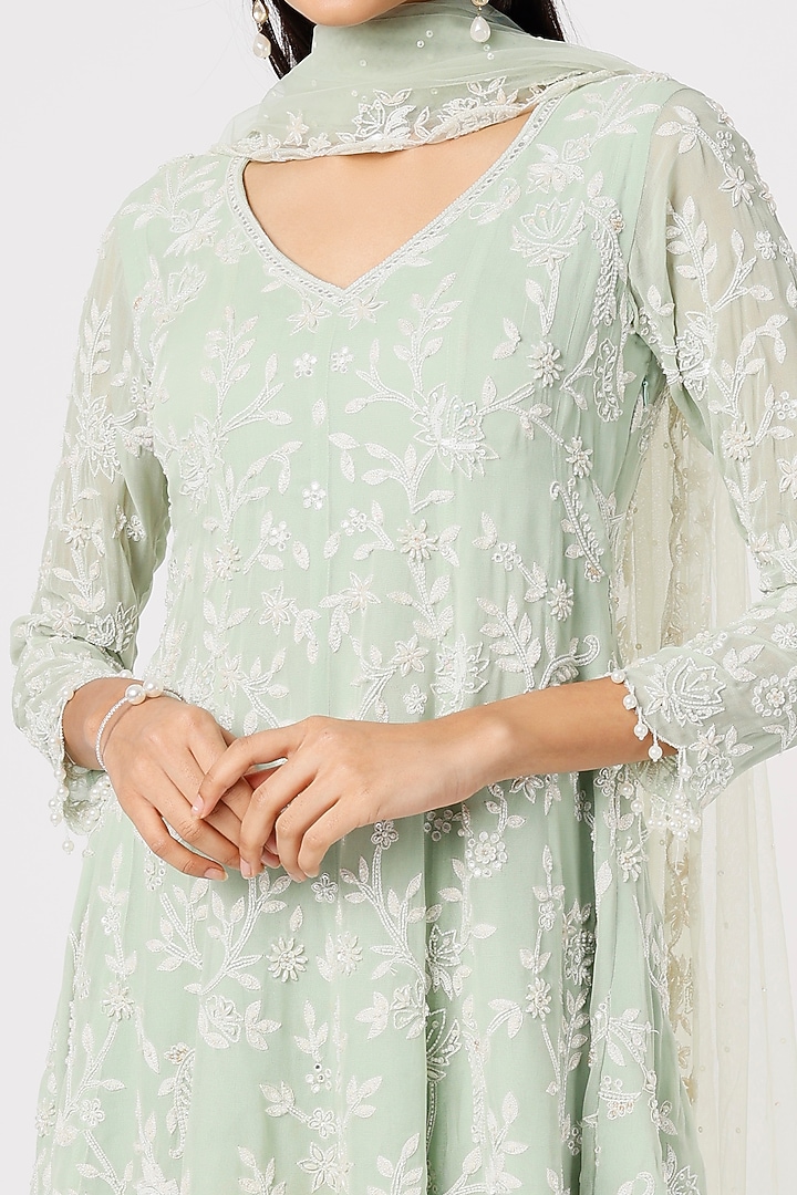 Sea Green Embroidered Wedding Sharara Set by Mahima Batra at Pernia's Pop Up Shop