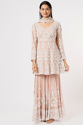 Nude Embroidered Gharara Set by Mahima Batra