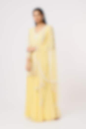 Yellow Georgette Sharara Set by Mahima Batra