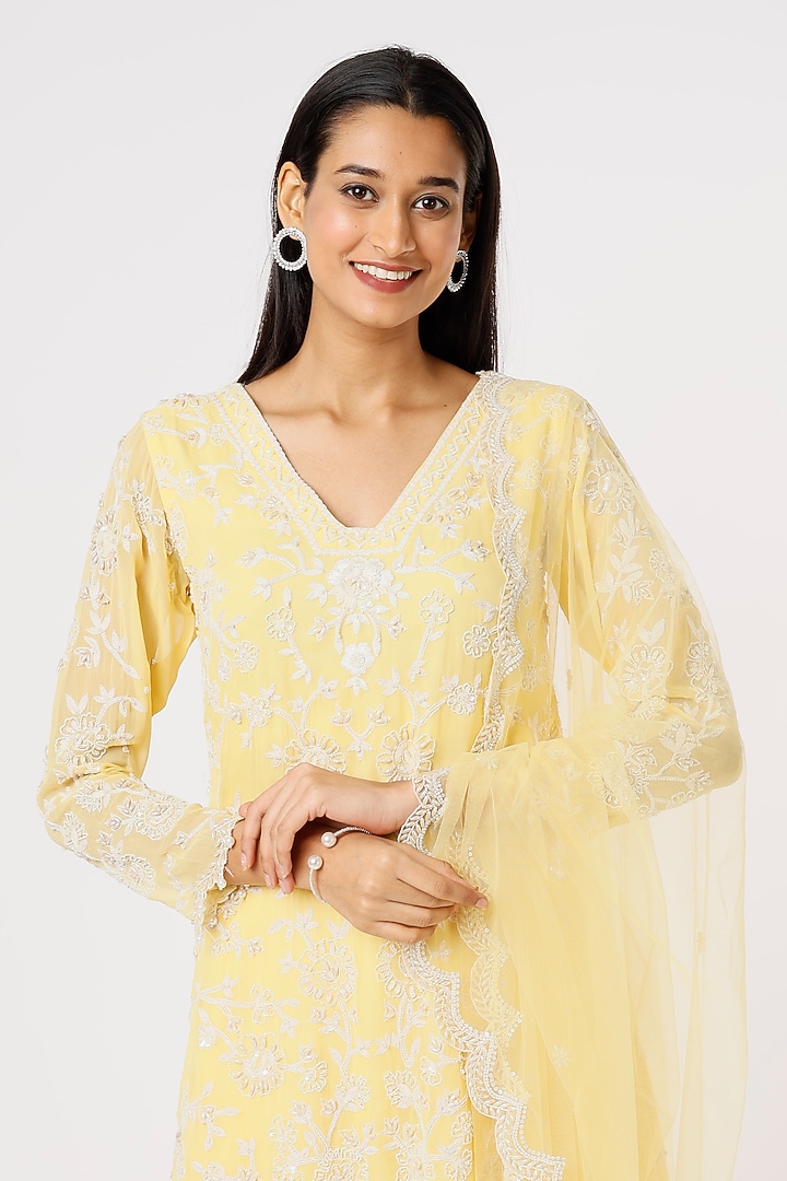 Yellow Georgette Wedding Sharara Set by Mahima Batra at Pernia's Pop Up Shop