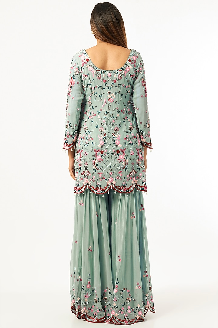 Aqua Blue Georgette Gharara Set by Mahima Batra at Pernia's Pop Up Shop