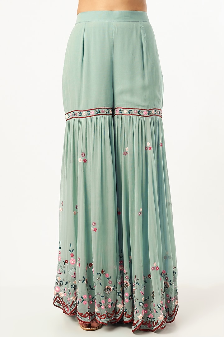 Aqua Blue Georgette Gharara Set by Mahima Batra at Pernia's Pop Up Shop